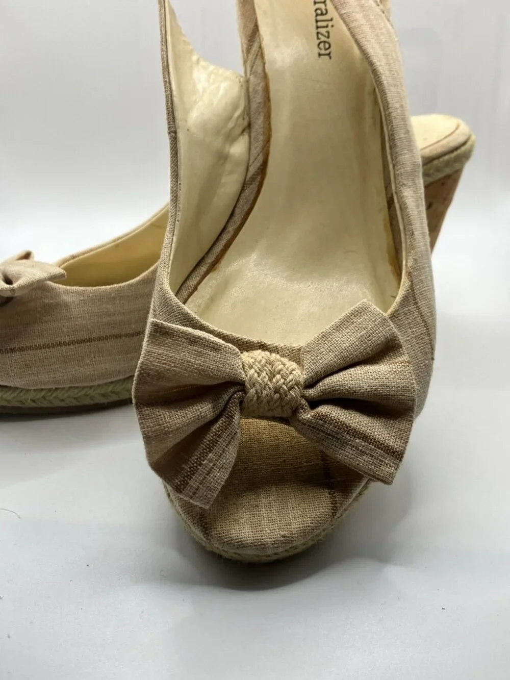 Naturalizer Espadrille Cloth Sandals with bow Cork 3.5-inch Heel Size 8.5 M